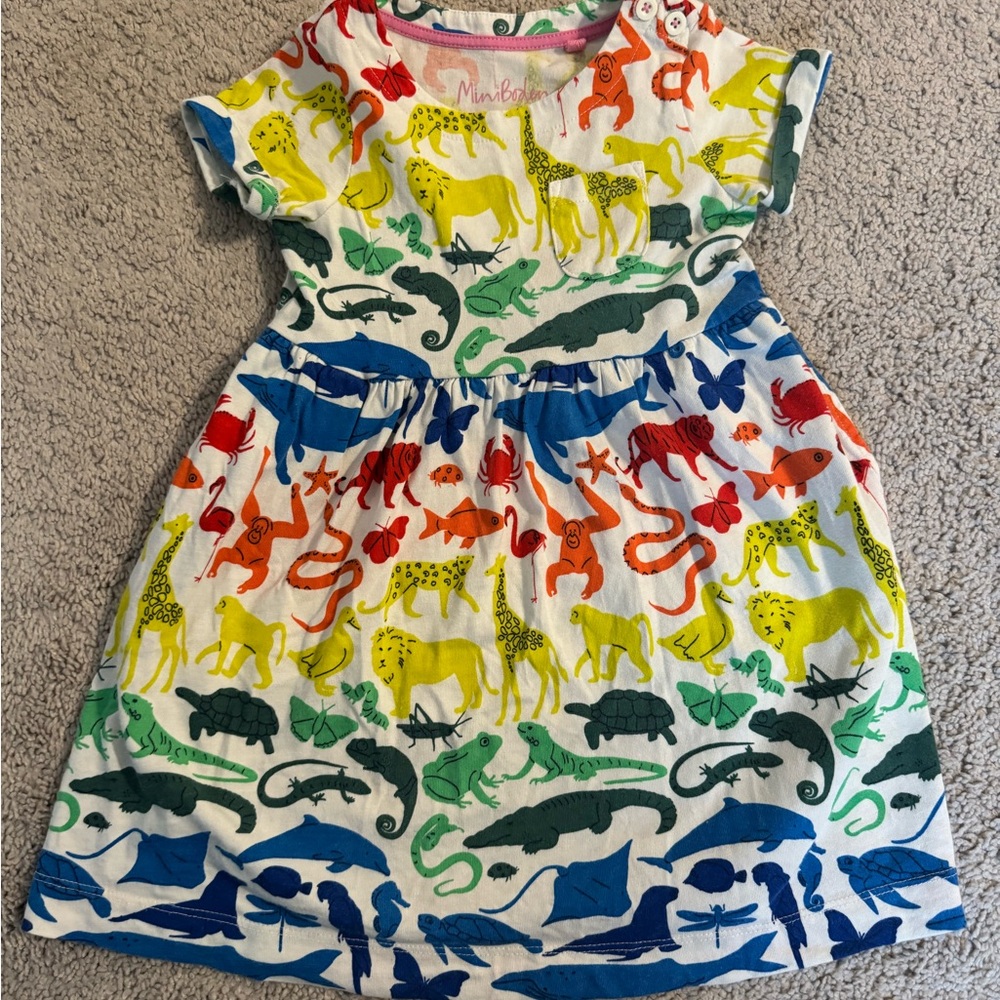 Mini Boden Multicolor Animal Print Kids Dress 2-3Y